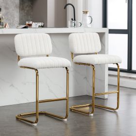 Mid-Century Modern Counter Height Bar Stools for Kitchen Set of 2, Armless Bar Chairs with Gold Metal Chrome Base for Dining Room