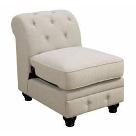 20 Inch Armless Sofa Chair, Linen Like Fabric, Button Tufted, Beige