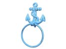 Rustic Light Blue Cast Iron Anchor Towel Holder 8.5""
